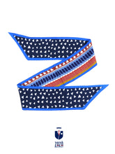 Electric blue double-sided twilly scarf in DOTTIE printed silk